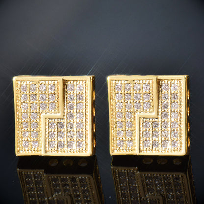 Iced Block Stud Earrings for Men