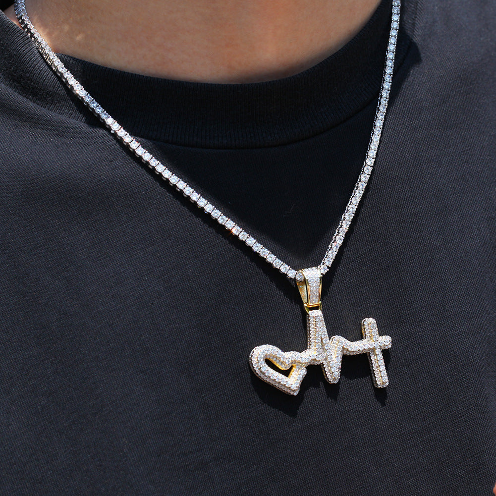 Iced Heartbeat Heart Pendant Necklace with Cubic Zirconia Twisted Chain for Women & Men