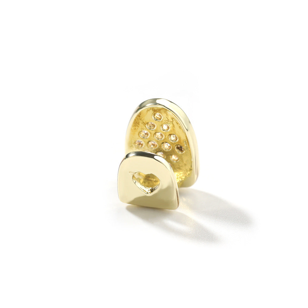 Hip Hop Iced Tooth Cap for Women and Men, Gold Tone or Silver Tone Copper Grillz Charm Statement Jewelry