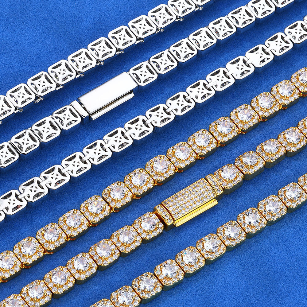 7 mm Square Halo CZ Tennis Hip Hop Necklace or Bracelet with Copper Base - CHA230 product image