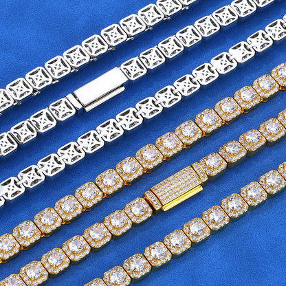 7 mm Square Halo CZ Tennis Hip Hop Necklace or Bracelet with Copper Base - CHA230