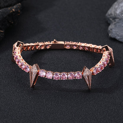 Purple Cubic Zirconia Spike Tennis Chain Bracelet and Necklace Set, Unisex Hip Hop Jewelry