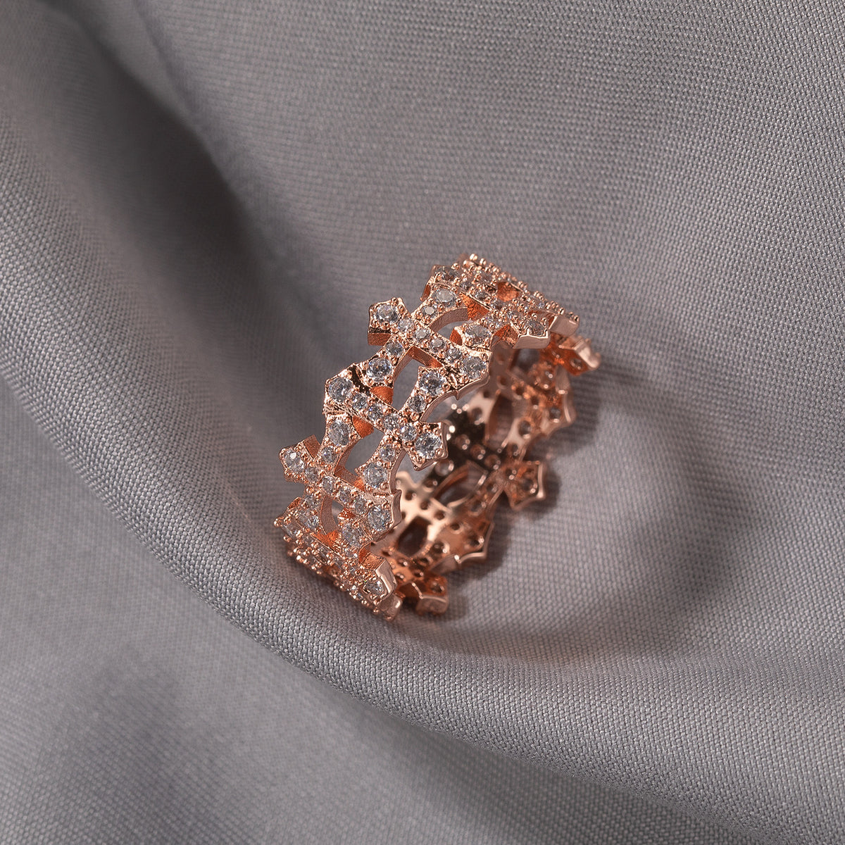 Unisex Cross Cubic Zirconia Statement Ring – Gold, Silver & Rose Gold Stackable Hip Hop Style Ring product image