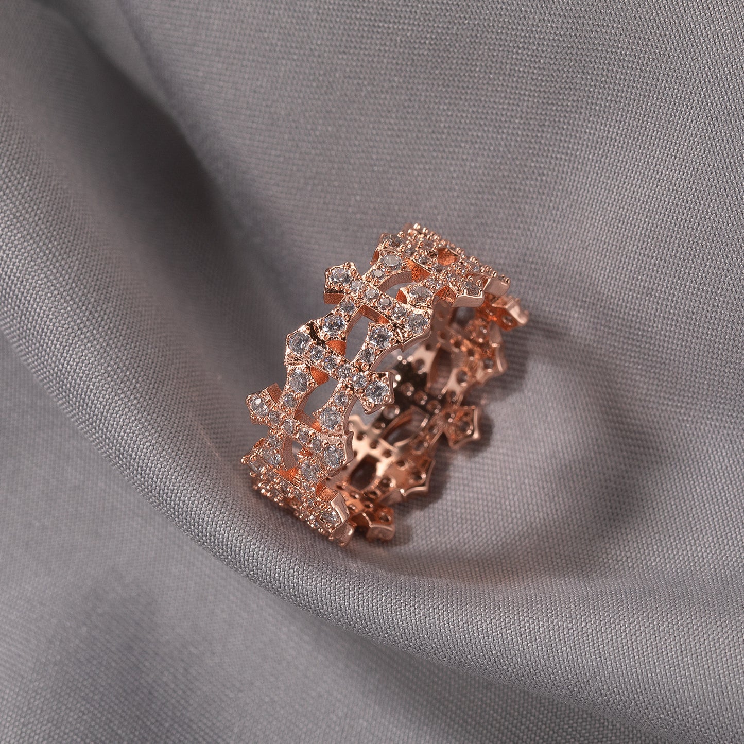 Unisex Cross Cubic Zirconia Statement Ring – Gold, Silver & Rose Gold Stackable Hip Hop Style Ring