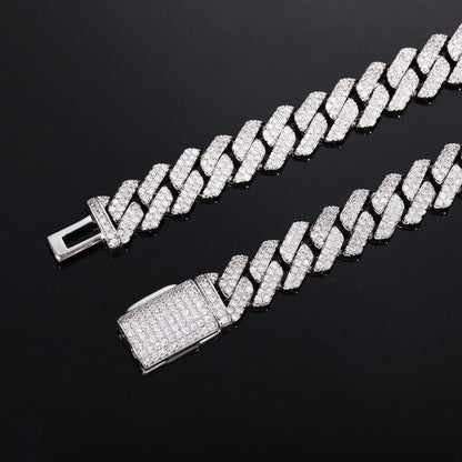 Iced Out Cuban Link Chain Necklace for Men and Women, Geometric Zircon Pendant Chain in Gold or Silver Tone