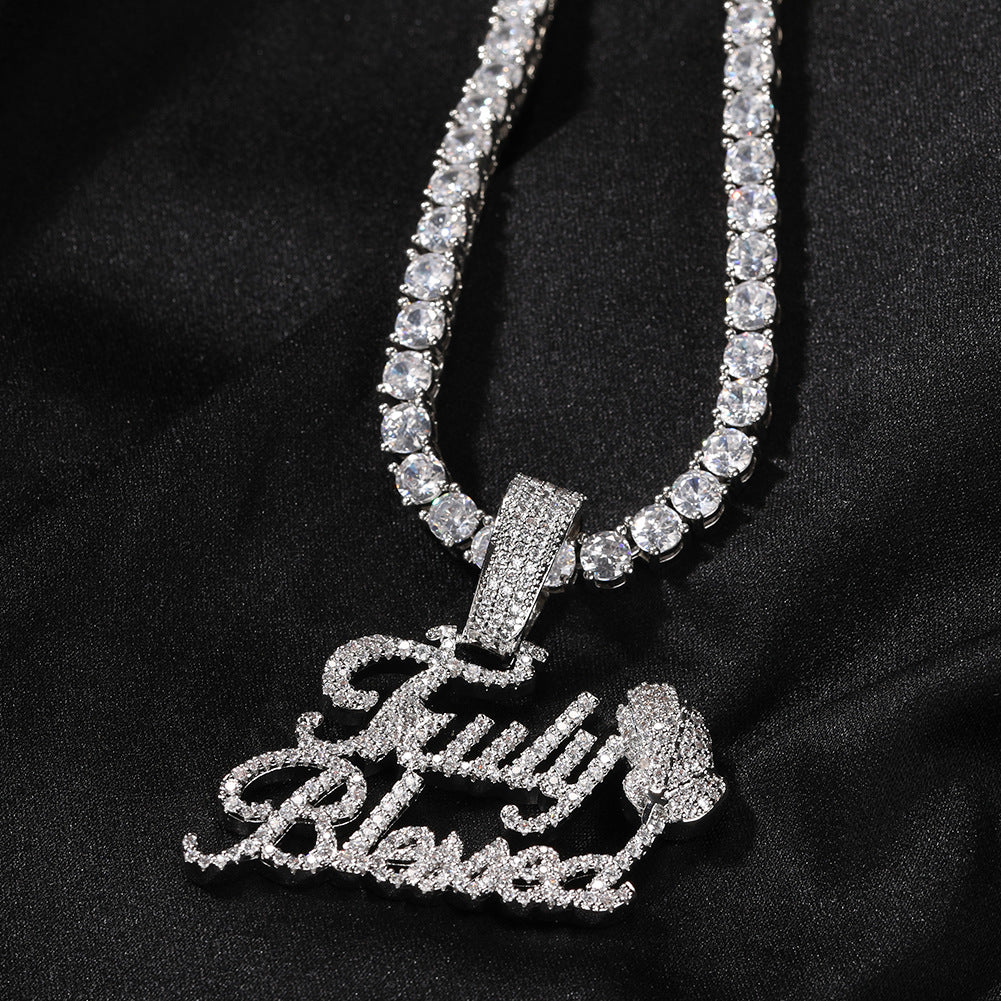 Iced Out English Letter Pendant Necklace with Cuban Twist Chain - Gold Plated or Silver Plated Cubic Zirconia Statement Necklace