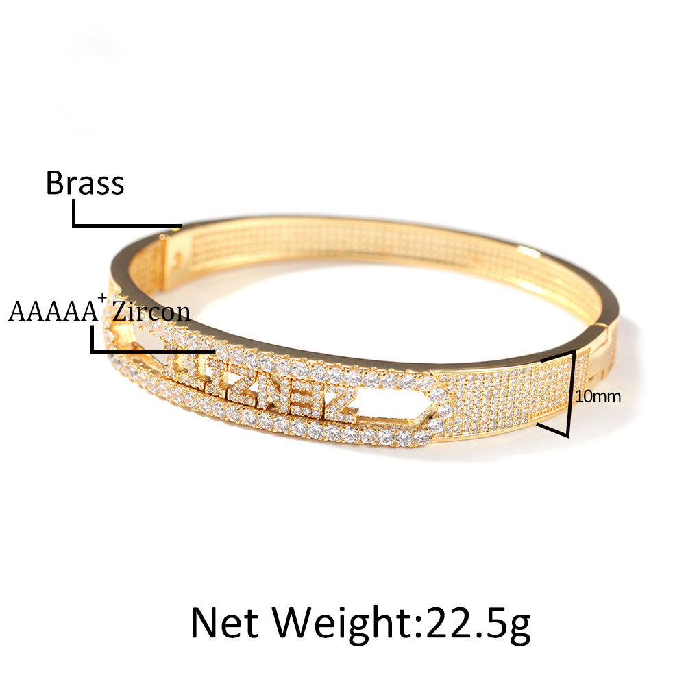 Personalized Cubic Zirconia Letter Bracelet for Women - Custom Hip Hop Statement Bangle in 7 Inch or 8 Inch
