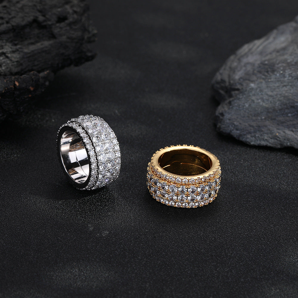 Unisex Geometric Pavé Rotating Ring, Copper Plated Fashion Band