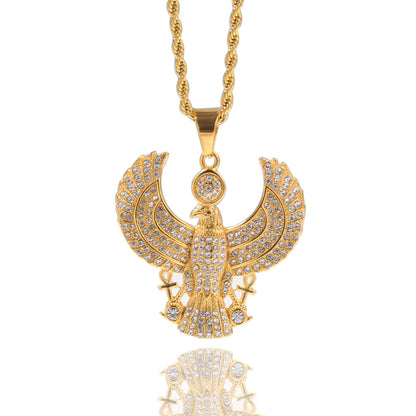 Gold Eagle Pendant Necklace for Men & Women - Iced Out Stainless Steel Statement Chain