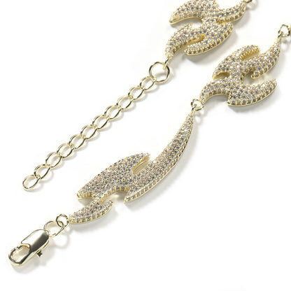 Unisex Iced Flame Chain Necklace with Cubic Zirconia Pendant Style in Gold or Silver