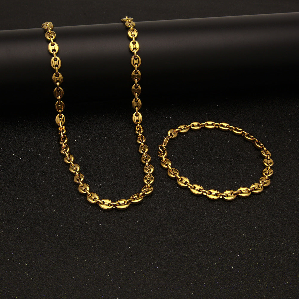 Men’s Stainless Steel Chain Bracelet – Gold Plated or Silver Plated Round Link Statement Bracelet