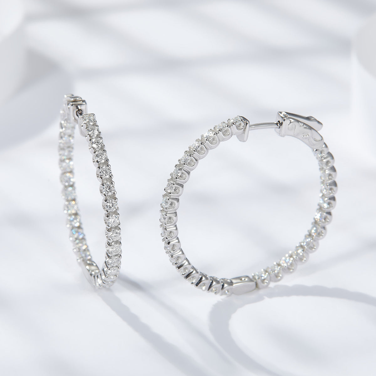 S925 Sterling Silver Hoop Earrings with Clear Stone Pave Detail product image