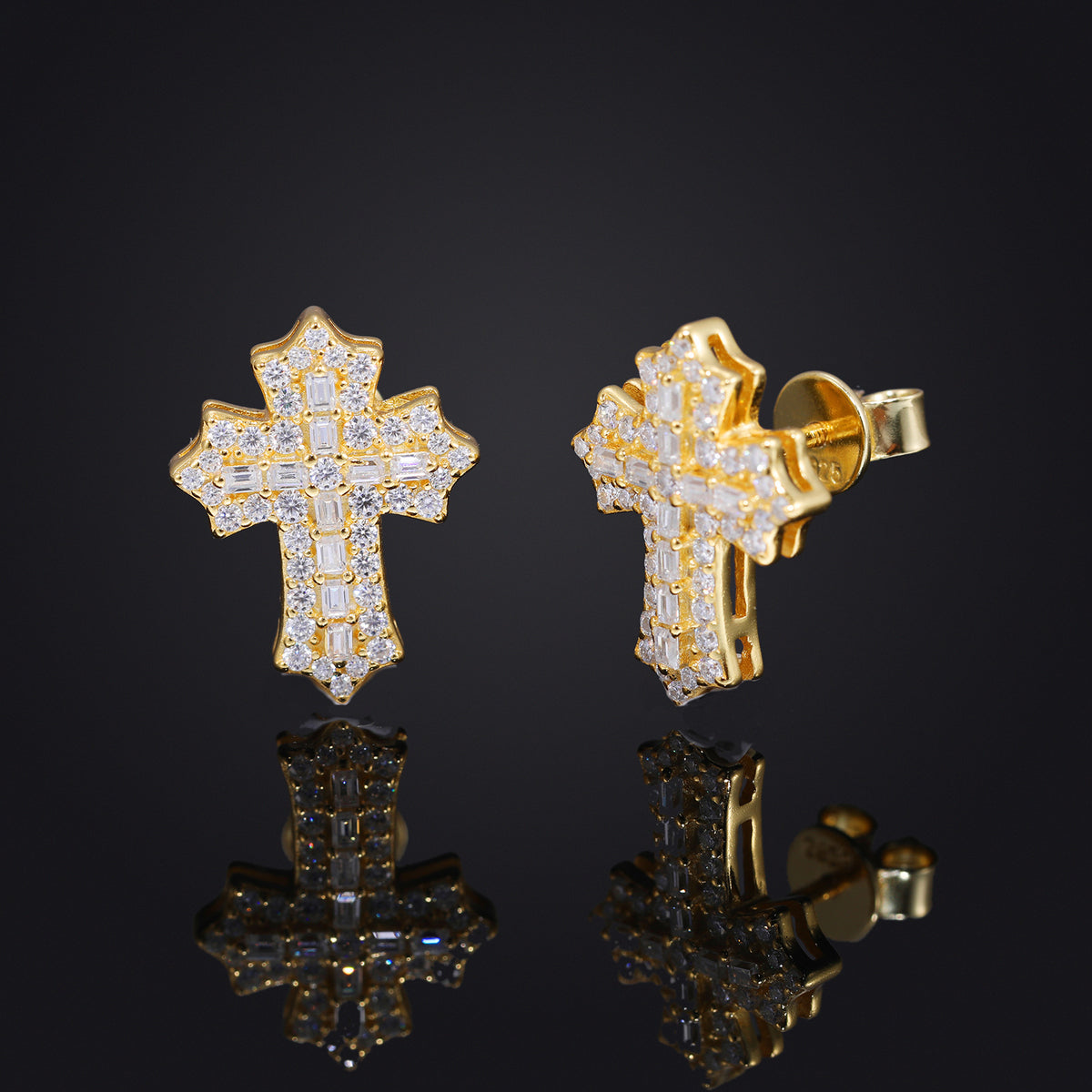 Iced Out Cross Stud Earrings in Silver Tone with Moissanite Accent for Women and Men product image