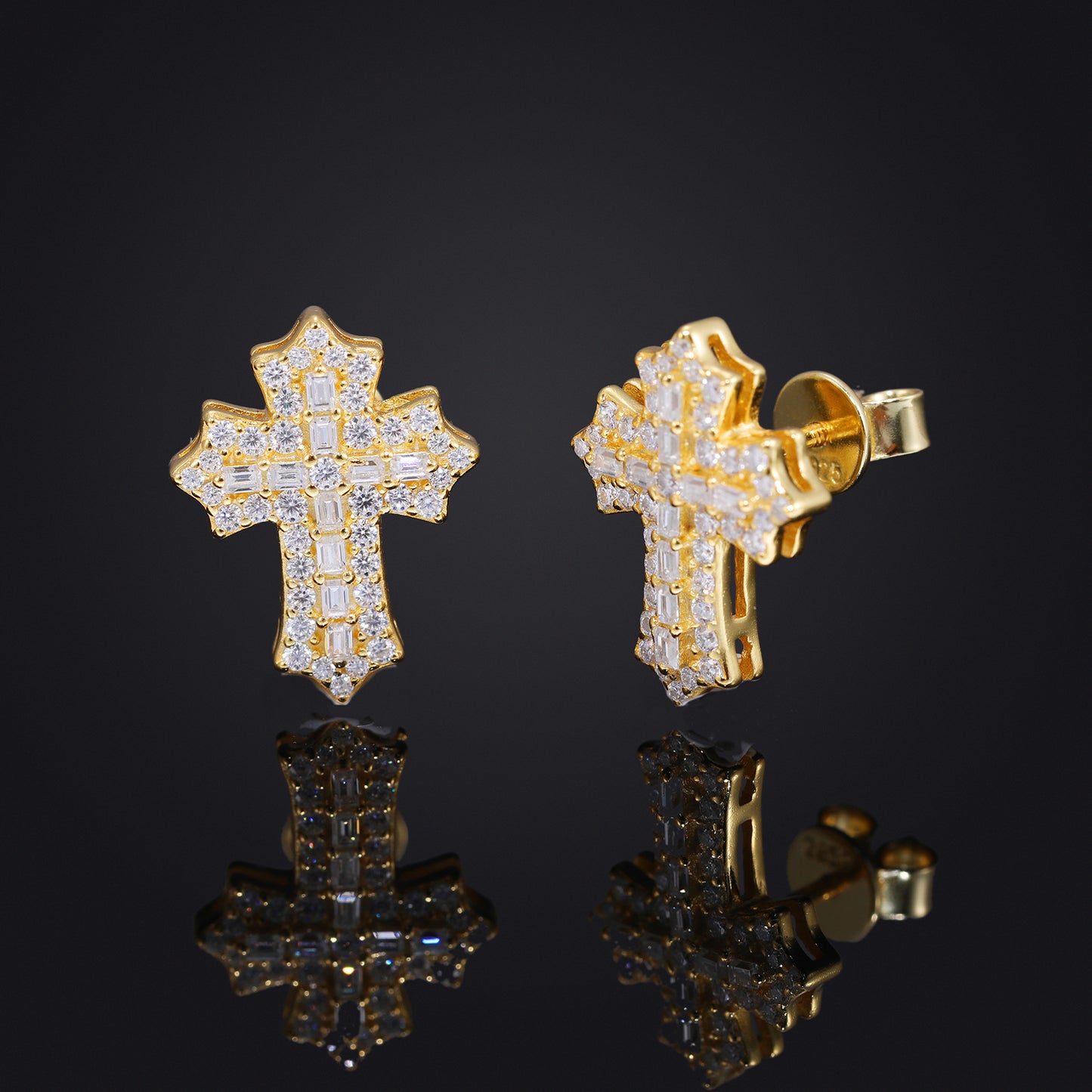 Iced Out Cross Stud Earrings in Silver Tone with Moissanite Accent for Women and Men product image
