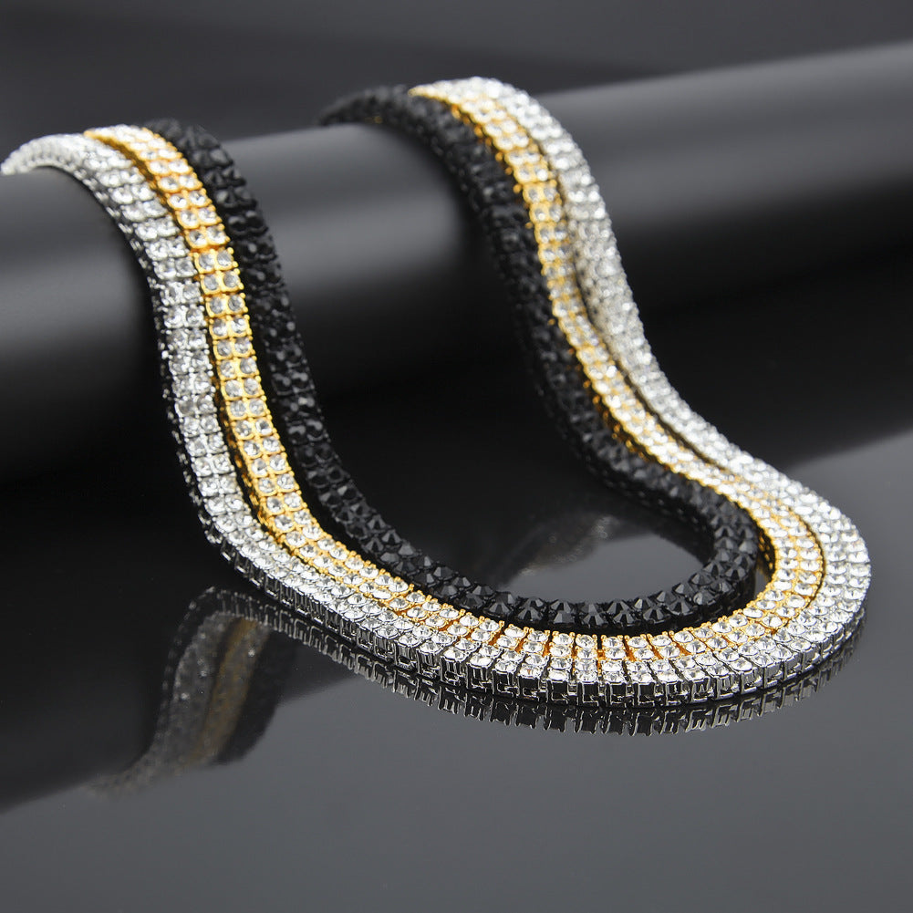 Men’s Iced Out Statement Chain Necklace with sparkling stones, 2 Row 3 Row 4 Row Line Design Pendant Chain product image