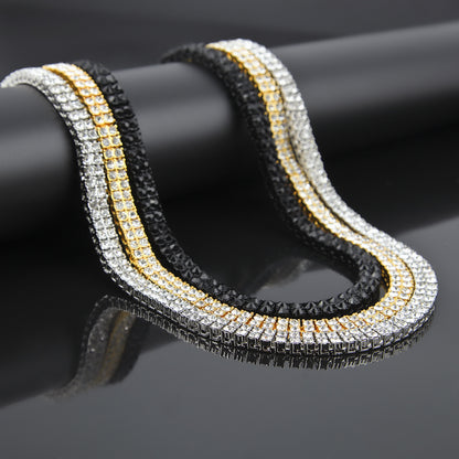 Men’s Iced Out Statement Chain Necklace with sparkling stones, 2 Row 3 Row 4 Row Line Design Pendant Chain