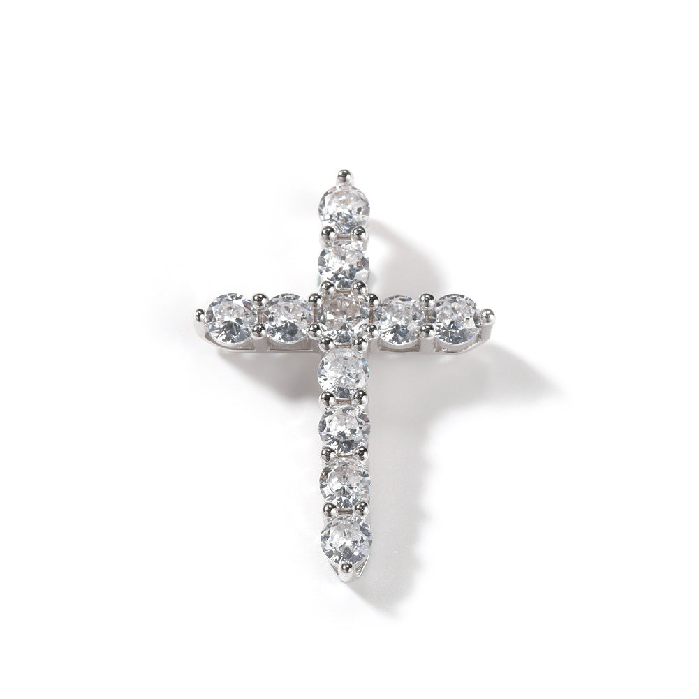 Sterling Silver Cross Pendant Necklace with Cubic Zirconia on Box Chain