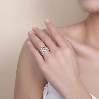 Moissanite Crown Halo Ring, S925 Silver 18K Gold Plated Tiara Stackable Ring for Women