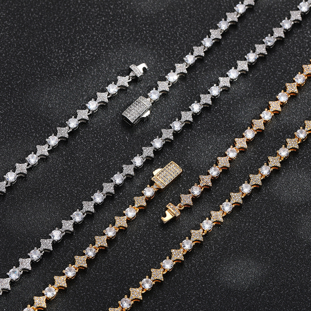6MM Starburst Cubic Zirconia Cuban Link Chain Necklace, Unisex Hip Hop Jewelry product image
