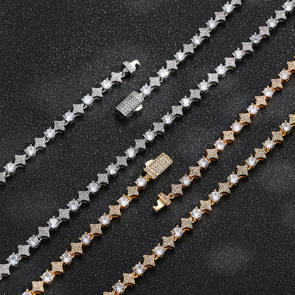 6MM Starburst Cubic Zirconia Cuban Link Chain Necklace, Unisex Hip Hop Jewelry