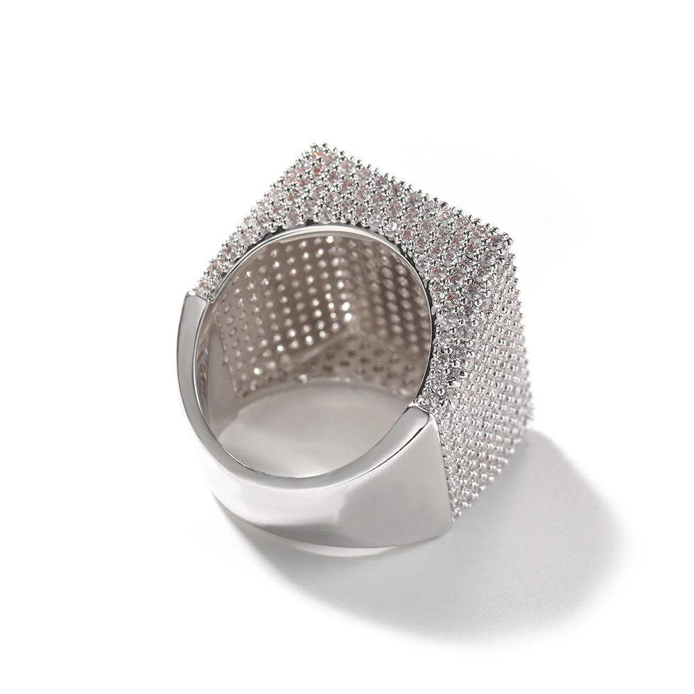 Men’s Iced Square Statement Ring – Cubic Zirconia Copper Ring in Gold, Silver & Rose Gold