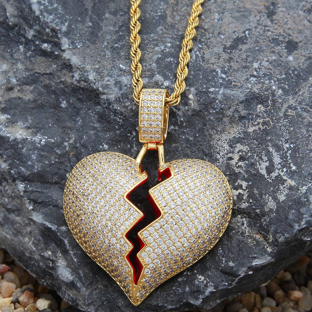 Iced Broken Heart Pendant Necklace for Women & Men – Cubic Zirconia Hip Hop Statement Chain in Gold, Silver & Two-Tone product image