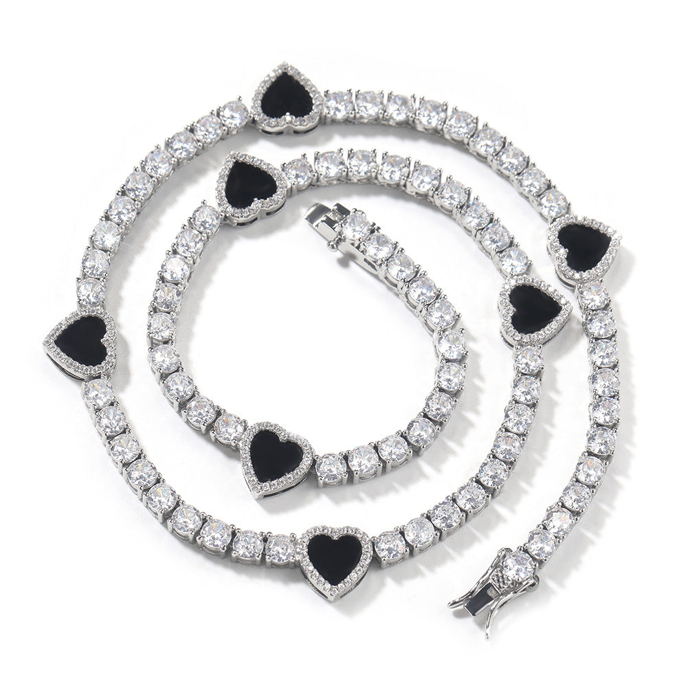 Heart Cubic Zirconia Chain Necklace Bracelet for Women & Men, Gold Plated and Silver Plated Statement Pendant Jewelry product image