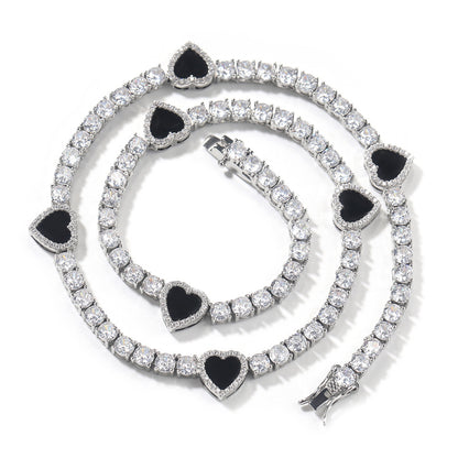 Heart Cubic Zirconia Chain Necklace Bracelet for Women & Men, Gold Plated and Silver Plated Statement Pendant Jewelry