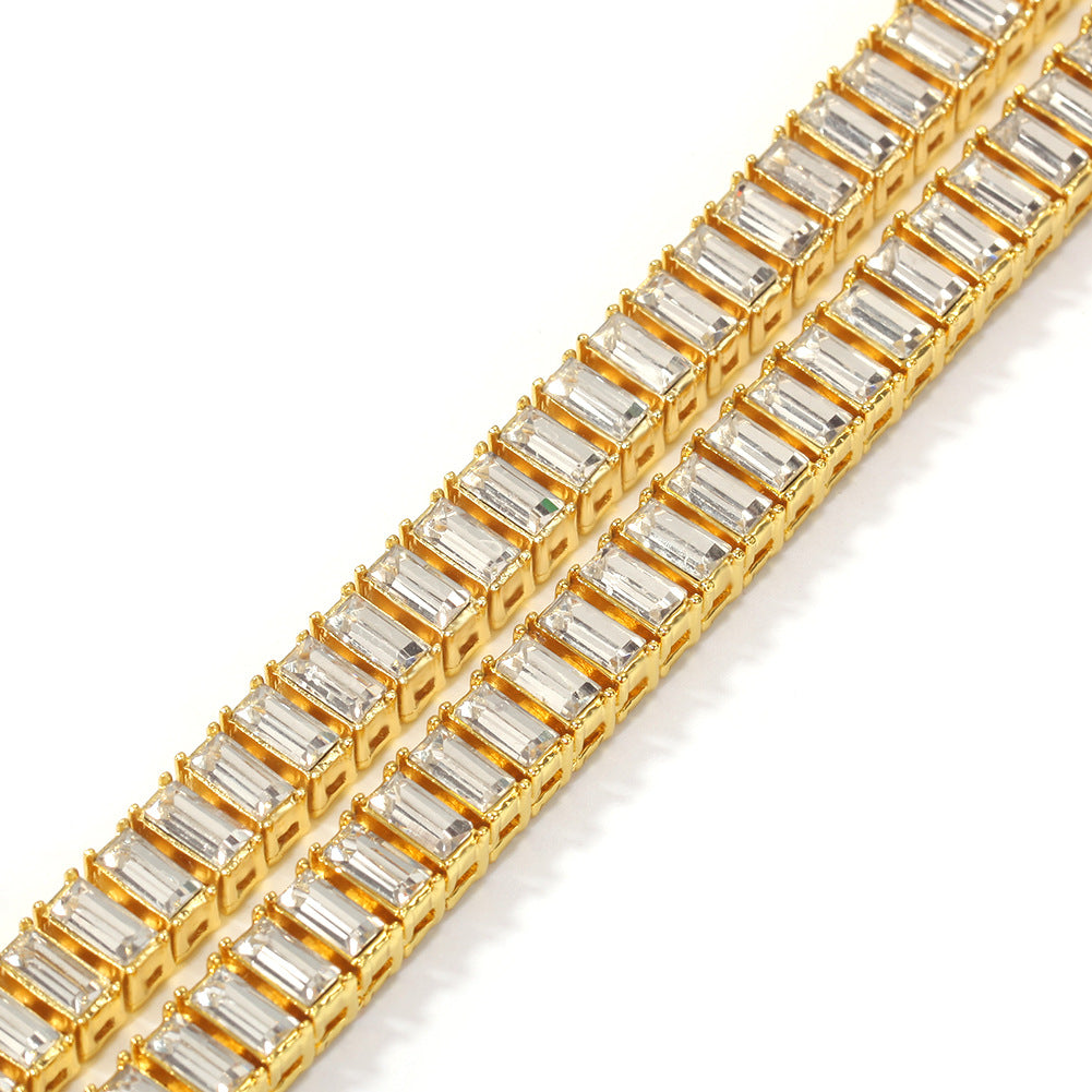 Gold Plated Baguette Crystal Chain Necklace Bracelet Set for Women and Men product image