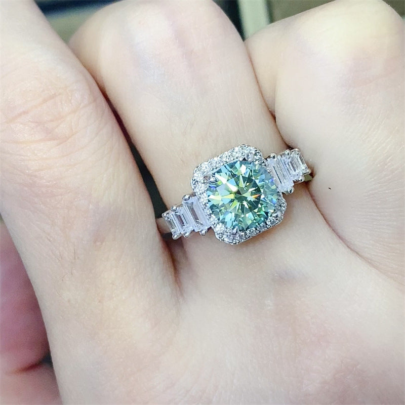 3 Carat Moissanite Halo Ring with Side Baguette Accents, Geometric U Shape Stackable Women’s Ring product image