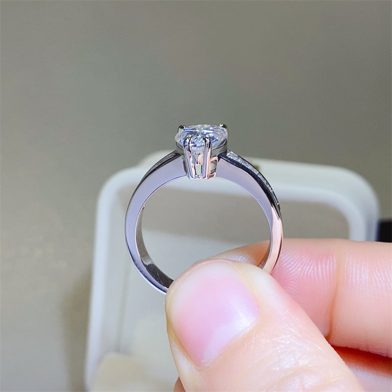 Pear Cut Moissanite Ring with Baguette Band, 18K Gold D Color Style Ring for Women product image