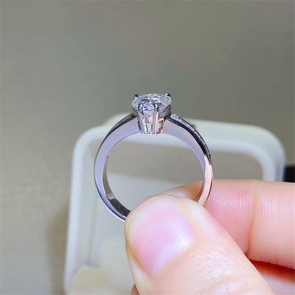 Pear Cut Moissanite Ring with Baguette Band, 18K Gold D Color Style Ring for Women