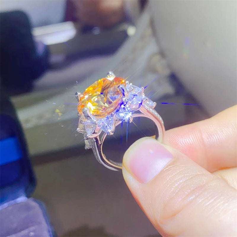 Yellow Moissanite Halo Ring for Women, Geometric U-Shape Statement Ring, Available in 3 Carat and 10 Carat, Sizes 9-19 product image