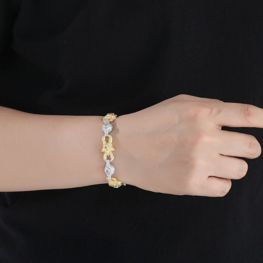 Hip Hop Vintage Bow Butterfly Round Cubic Zirconia Bracelet for Men and Women