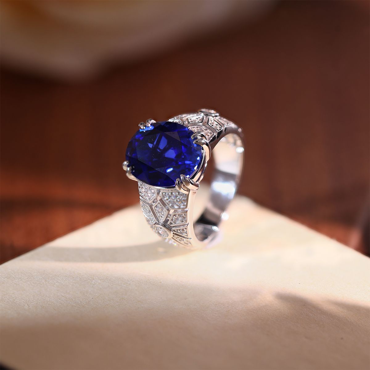 Blue Sapphire Ring for Women, Oval Cut Lab-Grown Royal Blue Ring product image