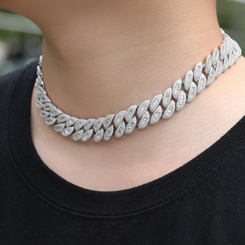 Iced Out Cuban Link Chain Necklace Bracelet Set for Men with Cubic Zirconia, Gold Silver Rose Gold Statement Hip Hop Jewelry