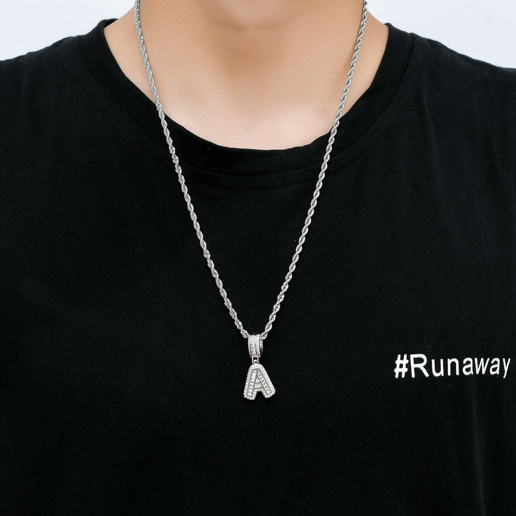 Hip Hop Letter Iced Link Cubic Zirconia Pendant Necklace for Men and Women