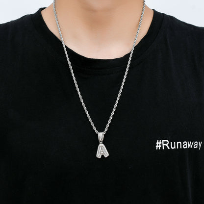 Hip Hop Letter Iced Link Cubic Zirconia Pendant Necklace for Men and Women