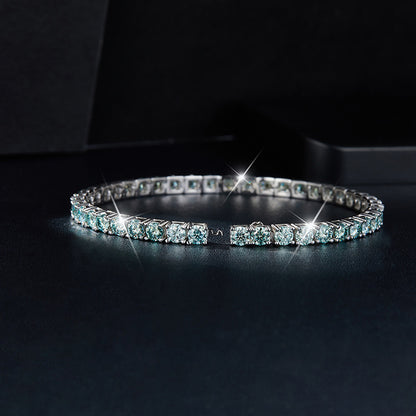 925 Silver Moissanite Tennis Bracelet, Blue Green Full Circle Bracelet for Everyday Wear and Gifts