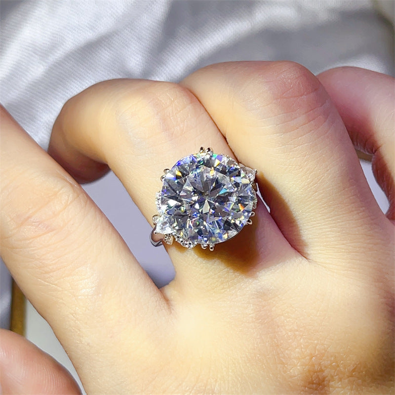 10 Carat Moissanite Round Cut Ring with Side Stone Detail, U Shape Geometric Statement Ring for Women product image
