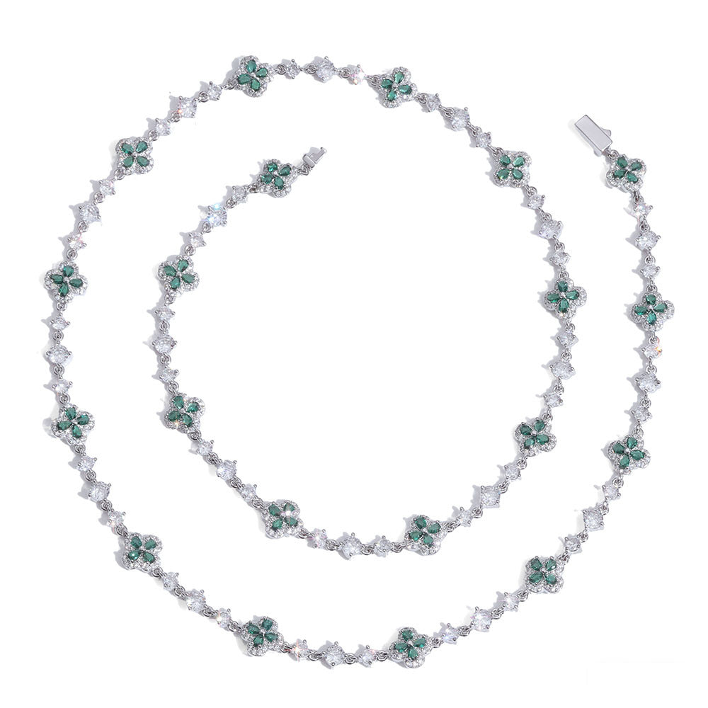 Clover and Pear CZ Link Hip Hop Necklace with Copper Base - CHA426 product image