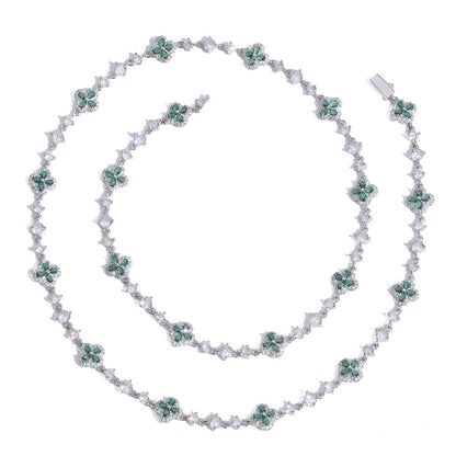 Clover and Pear CZ Link Hip Hop Necklace with Copper Base - CHA426
