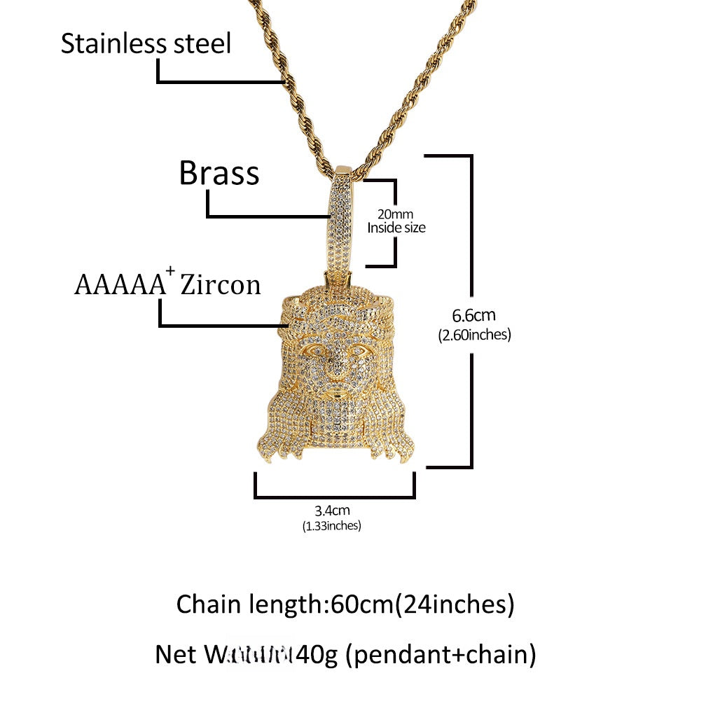Men’s Iced Cartoon Portrait Pendant Necklace with Cubic Zirconia Twist Chain