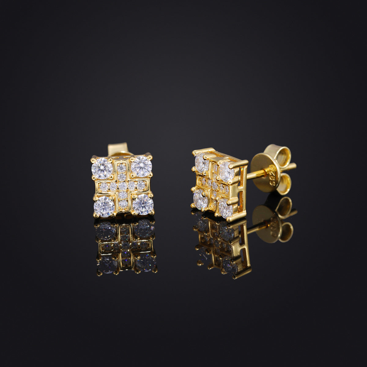 Moissanite Geometric Square Stud Earrings, Iced Out Hip Hop Ear Studs, Unisex Unbranded product image