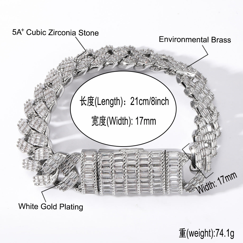 Hip Hop Diamond Shape Cuban Link Cubic Zirconia Bracelet for Men