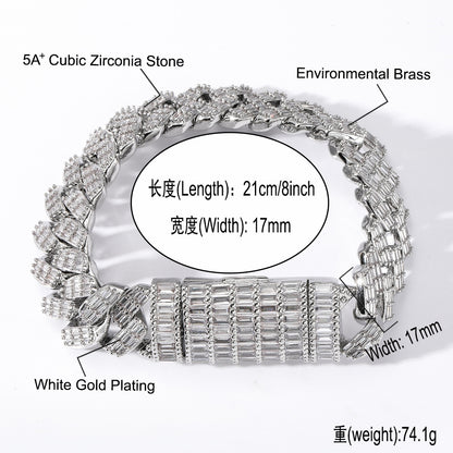 Hip Hop Diamond Shape Cuban Link Cubic Zirconia Bracelet for Men