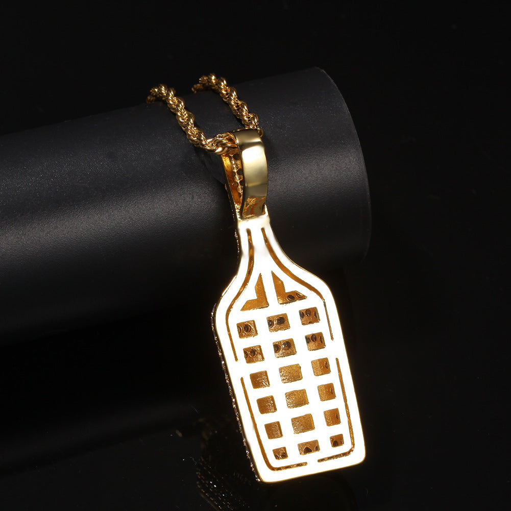 Iced Bottle Pendant Necklace for Men – Cubic Zirconia Hip Hop Chain in Gold, Silver & Two-Tone