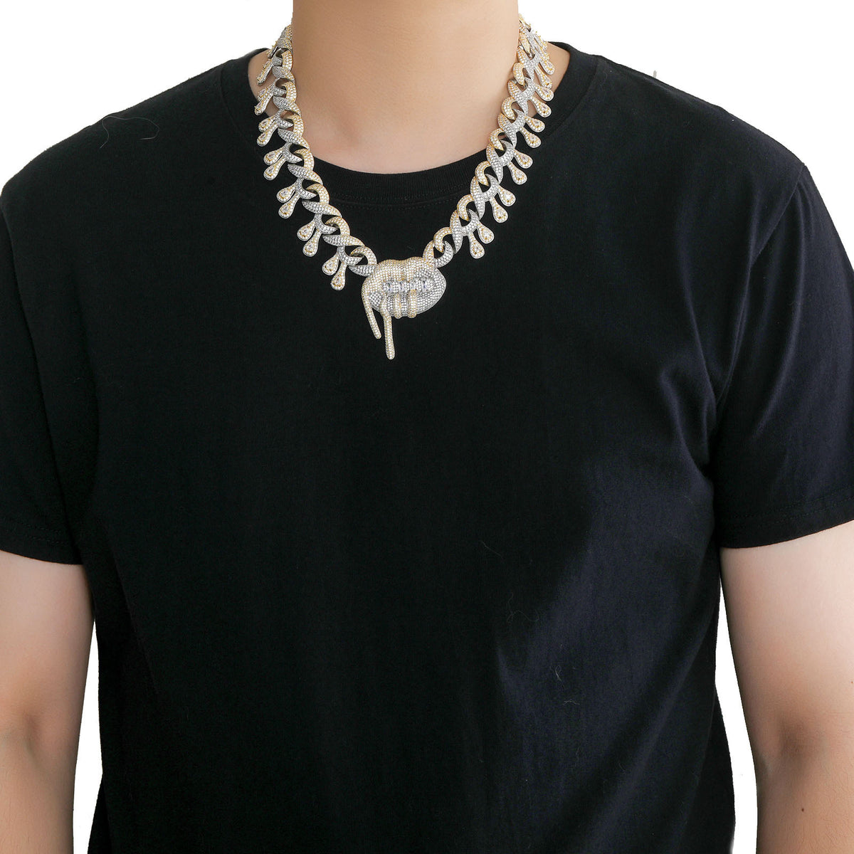 Hip Hop Teardrop Cuban Link Lip Cubic Zirconia Pendant Necklace for Men product image