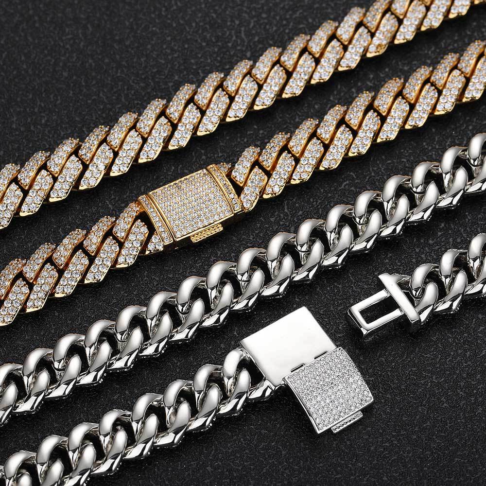 10 mm Iced Cuban Hip Hop Necklace or Bracelet with Cubic Zirconia on a Copper Base - CHA041 product image