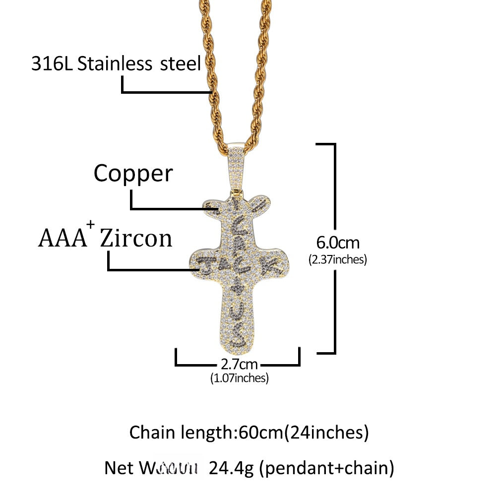 Iced Out Cross Pendant Necklace for Women and Men, Gold Plated or Silver Plated Cuban Twist Chain, Cubic Zirconia Hip Hop Statement Necklace